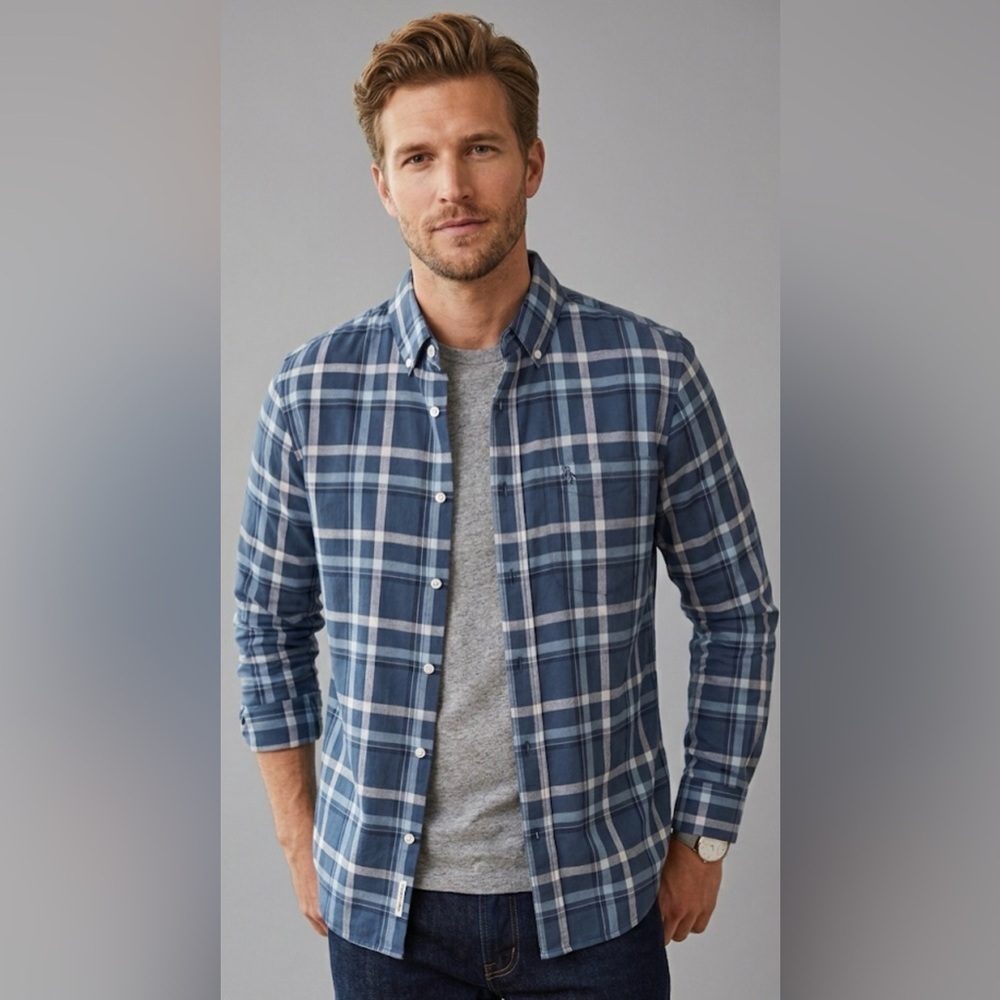 Penguin Navy and White Plaid Button Down Shirt